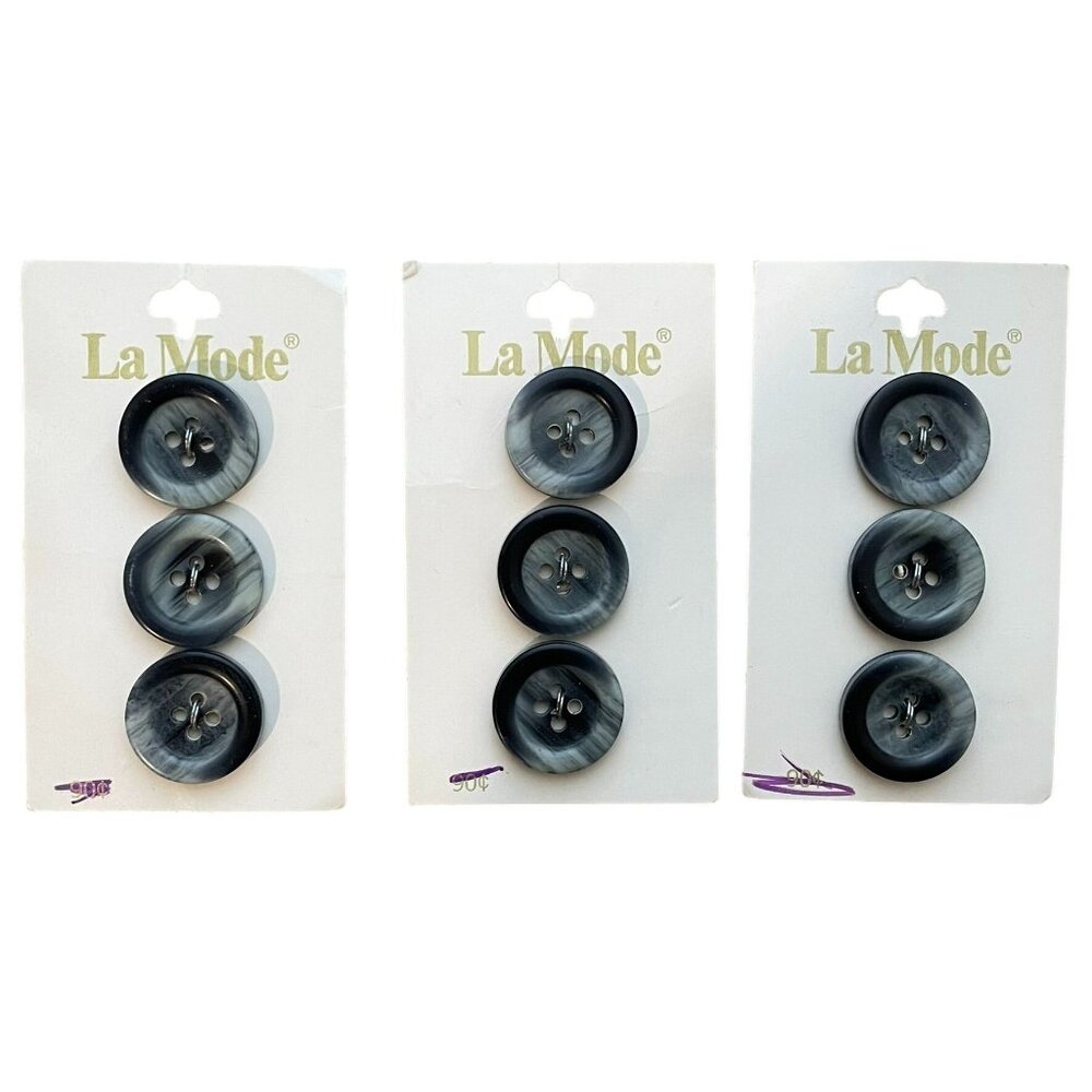 Vintage La Mode Buttons Set of 3 New Old Stock Navy Gray 19mm (3/4”)